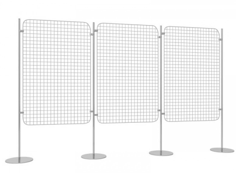Composizione autoportante di 3 griglie espositive con basi tonde