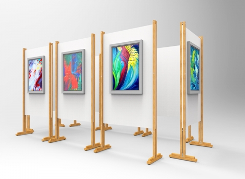 Pannelli espositivi autoportanti con struttura in legno e  lastra in swedboard stampabile o in osb